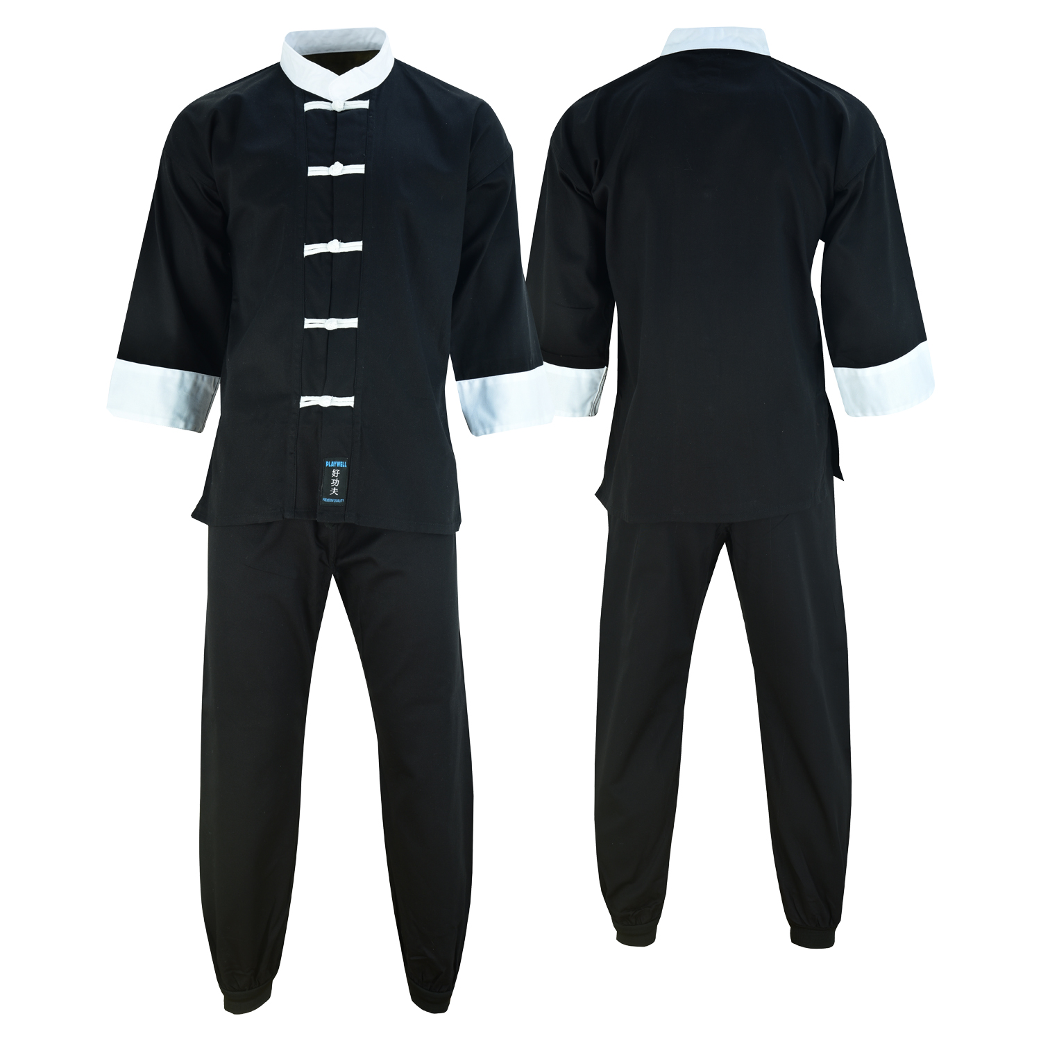 Kids Kung Fu Elite Microfibre Uniform - Black/White - Click Image to Close