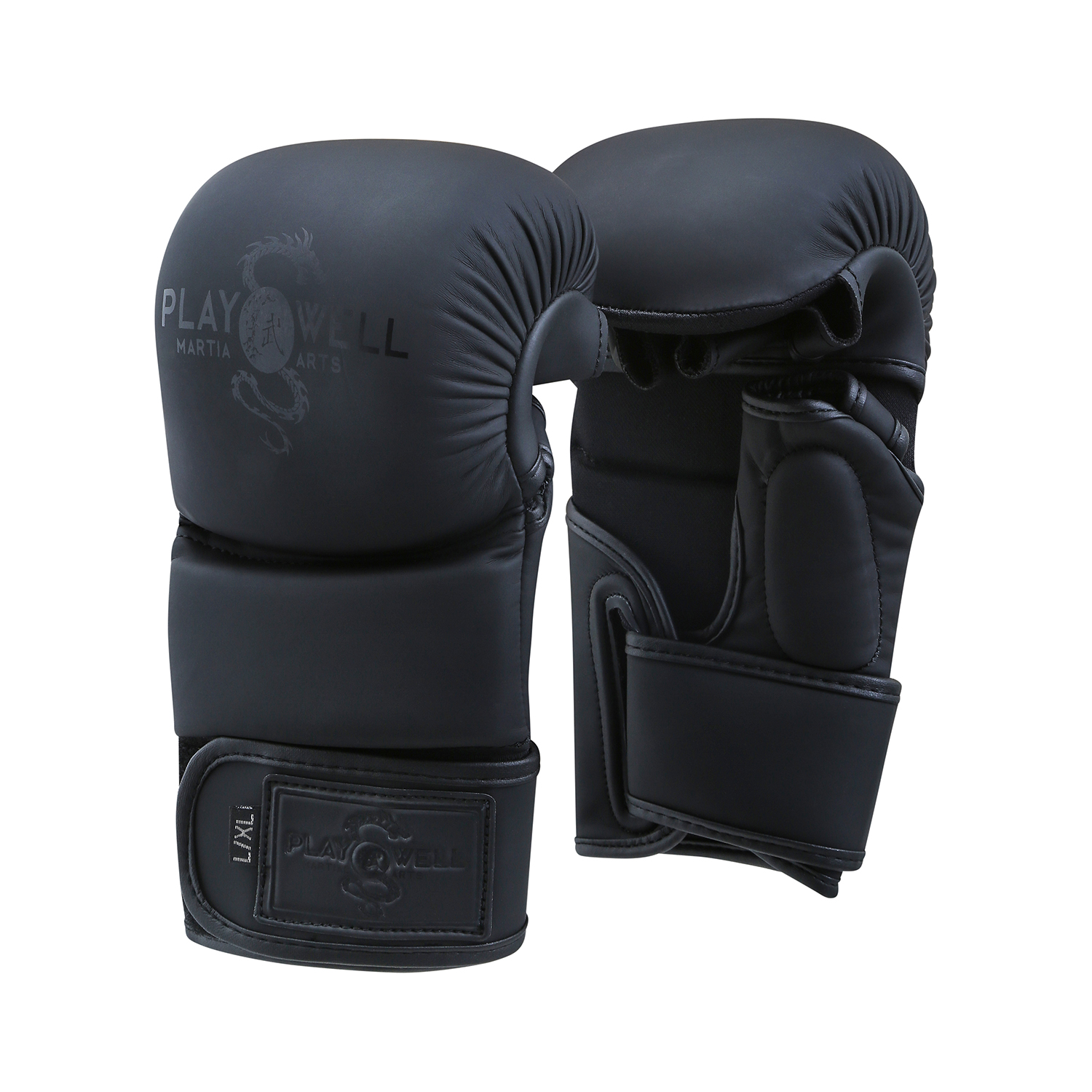 Playwell MMA "Matte Series" 7oz Sparring Gloves - Black/Black - Click Image to Close