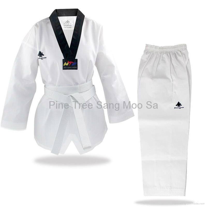 WTF Approved Pine Tree Black V-Neck Tkd Suit - Click Image to Close