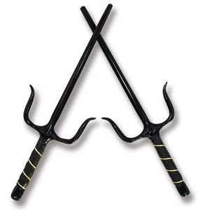 Chrome Sai Round Black Daggers - Pair - Click Image to Close