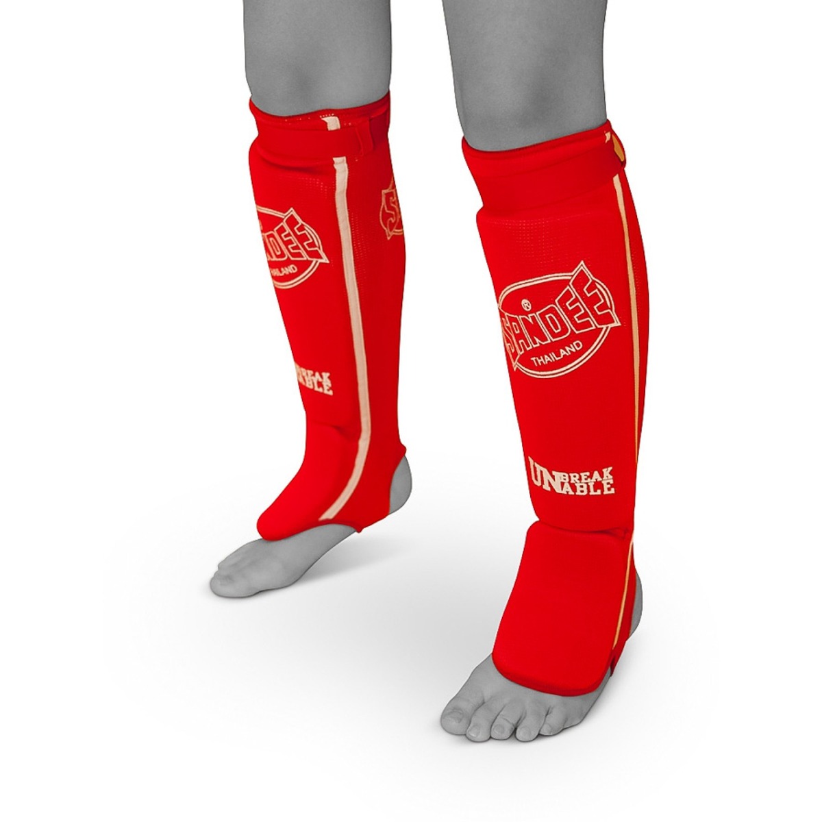 Sandee Competition Muay Thai Cotton Shin Pads - Red - Click Image to Close