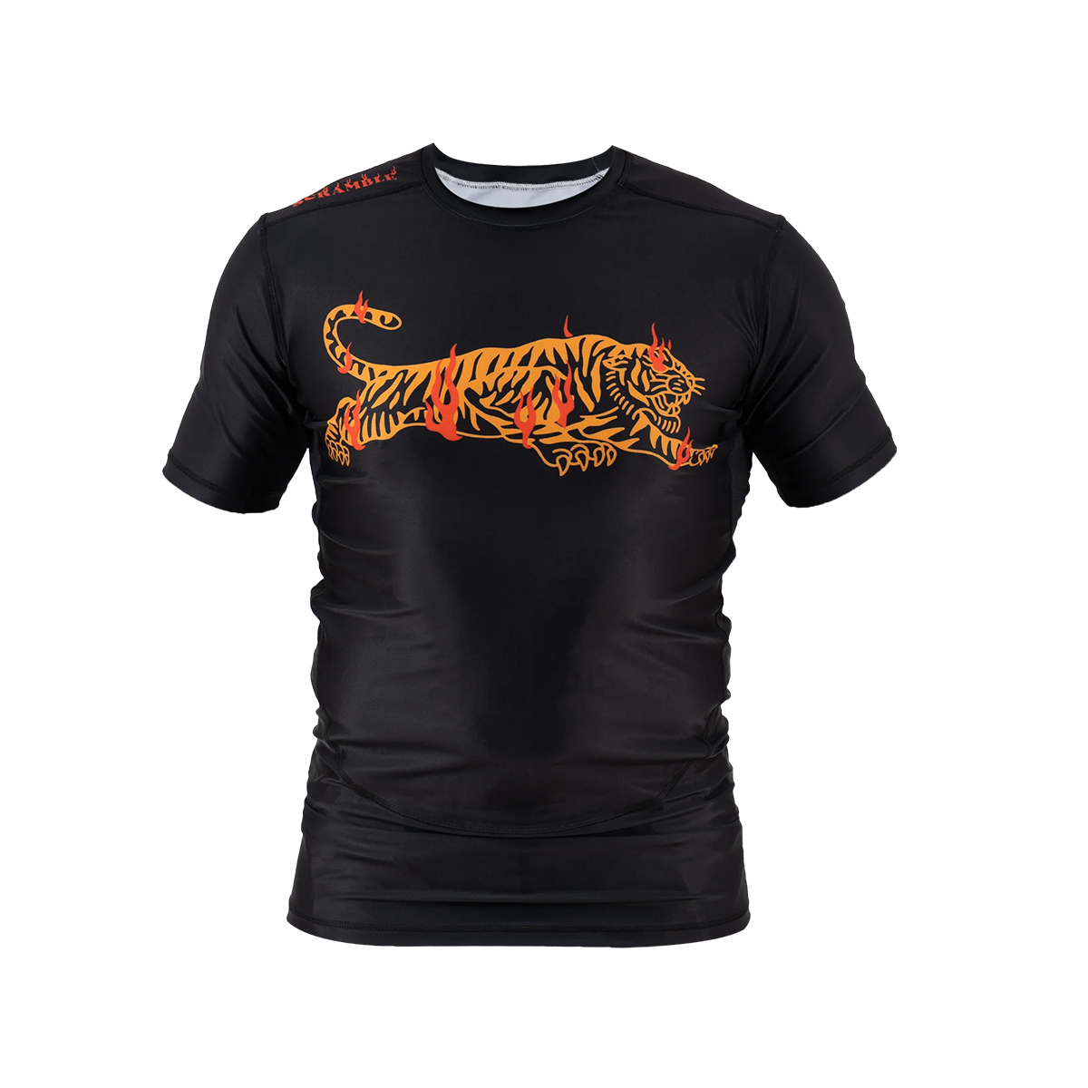 Scramble Burning Tiger Short Sleeve Rash Guard - Click Image to Close