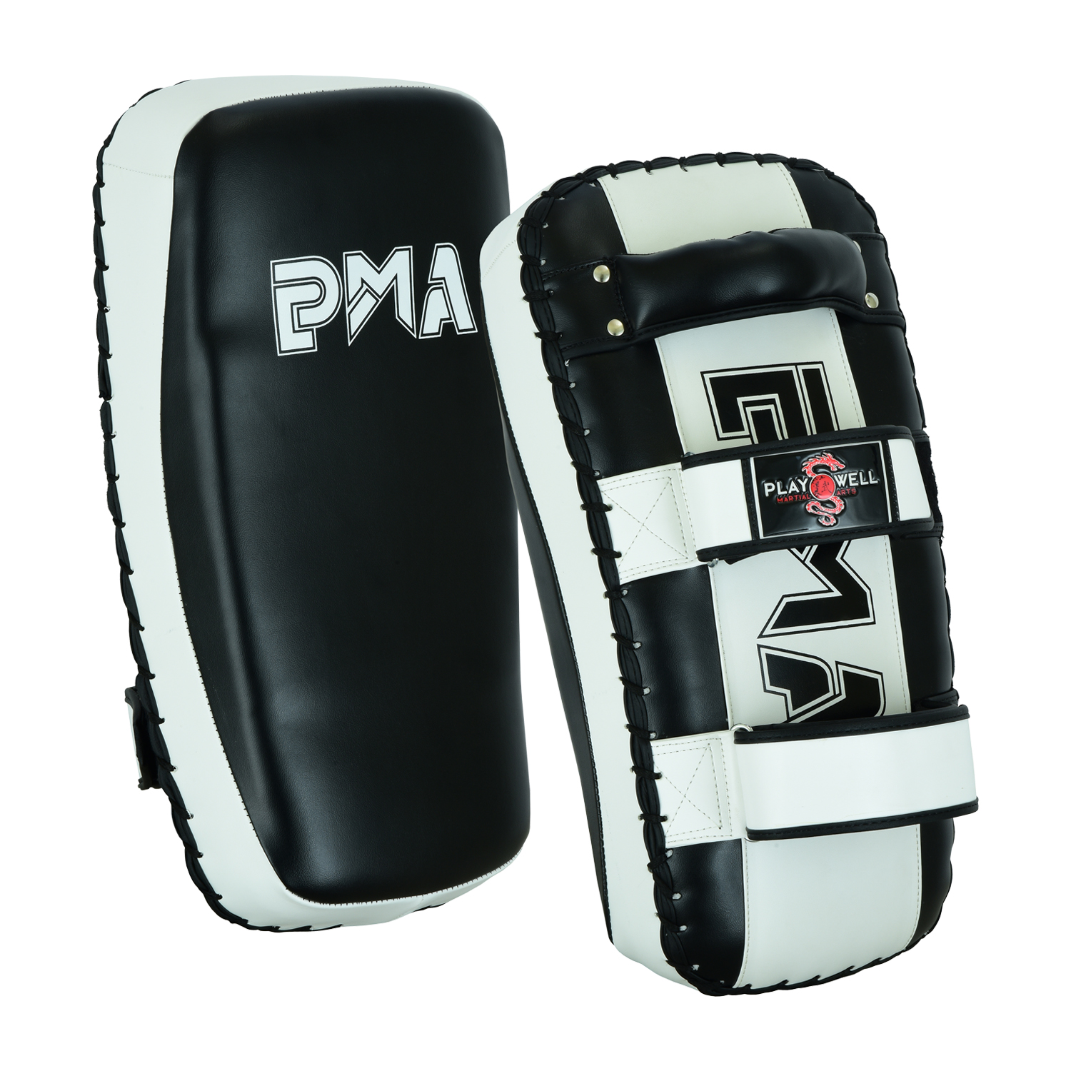 Deluxe Muay Thai Curved Air Tech Arm Pads, - Black/White SINGLE - Click Image to Close