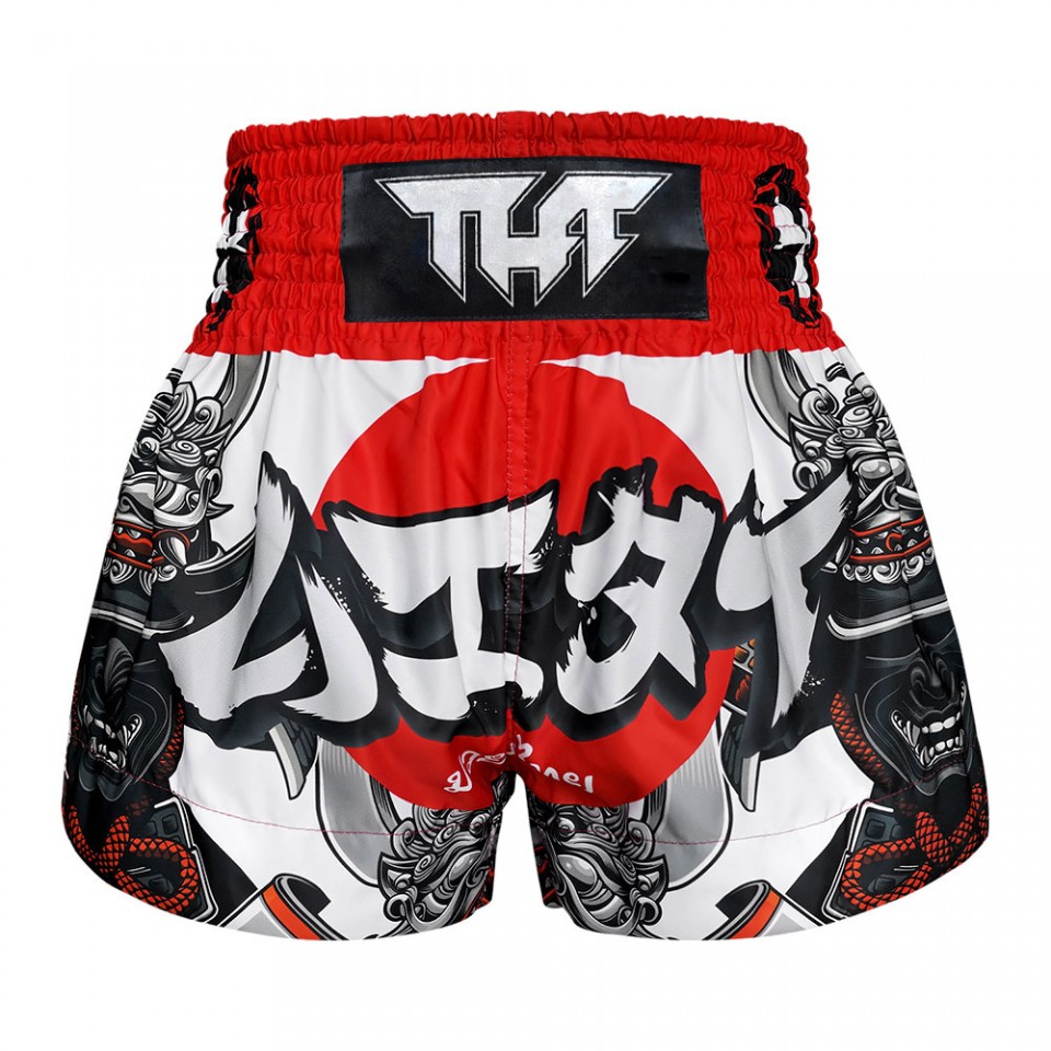 TUFF Traditional The Samurai Of Siam Muay Thai Shorts - White - Click Image to Close