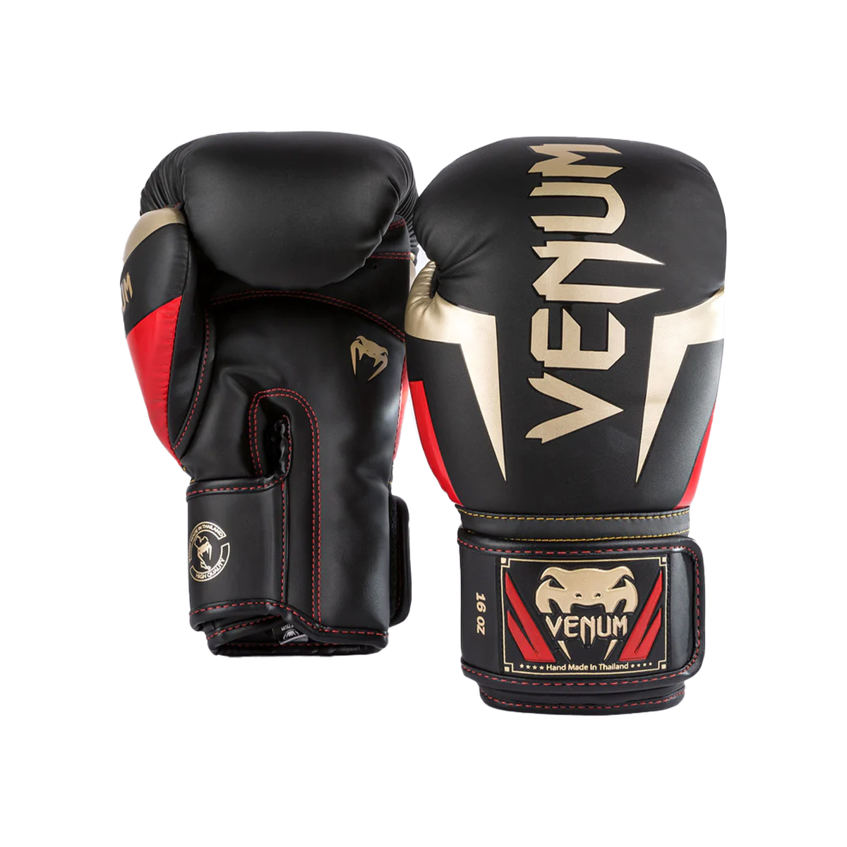 Venum Elite Boxing Gloves - Black/Gold/Red - Click Image to Close