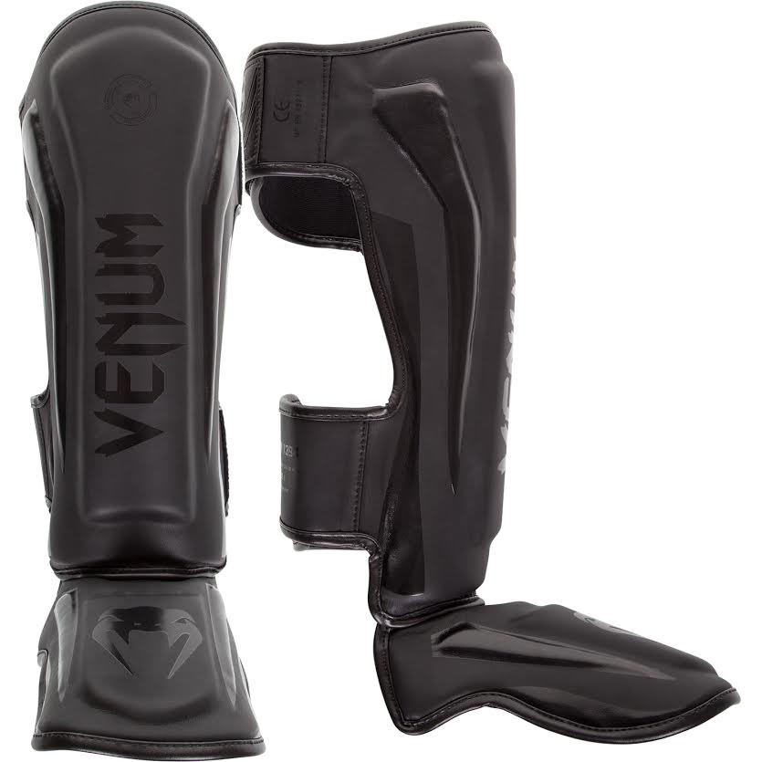 Venum Muay Thai Stand Up Elite Shin Guards - Black/Black - Click Image to Close