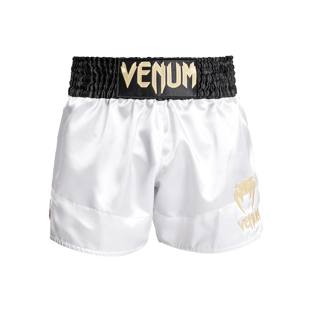 Venum Classic Muay Thai Shorts - Black/White/Gold - Click Image to Close