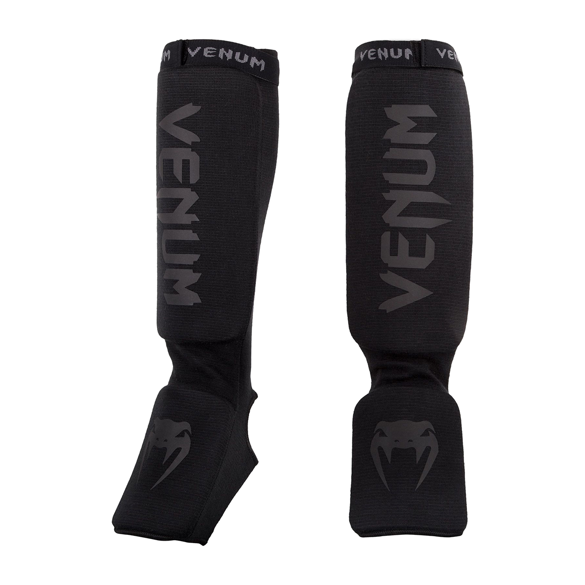 Venum Kontact Elasticated Shin Guards - Black/Black - Click Image to Close