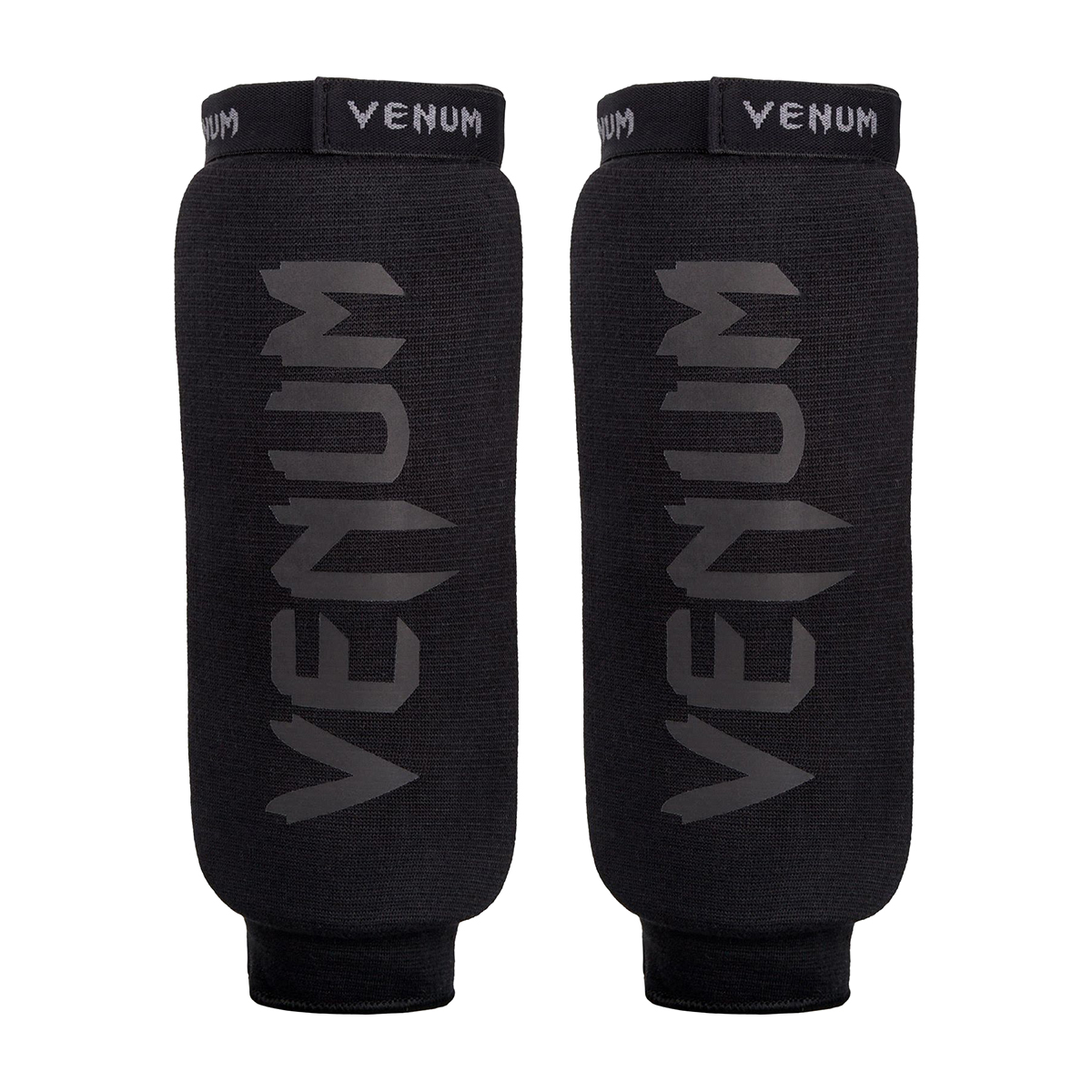 Venum Kontact Elasticated Shin Guards Only - Black/Black - Click Image to Close