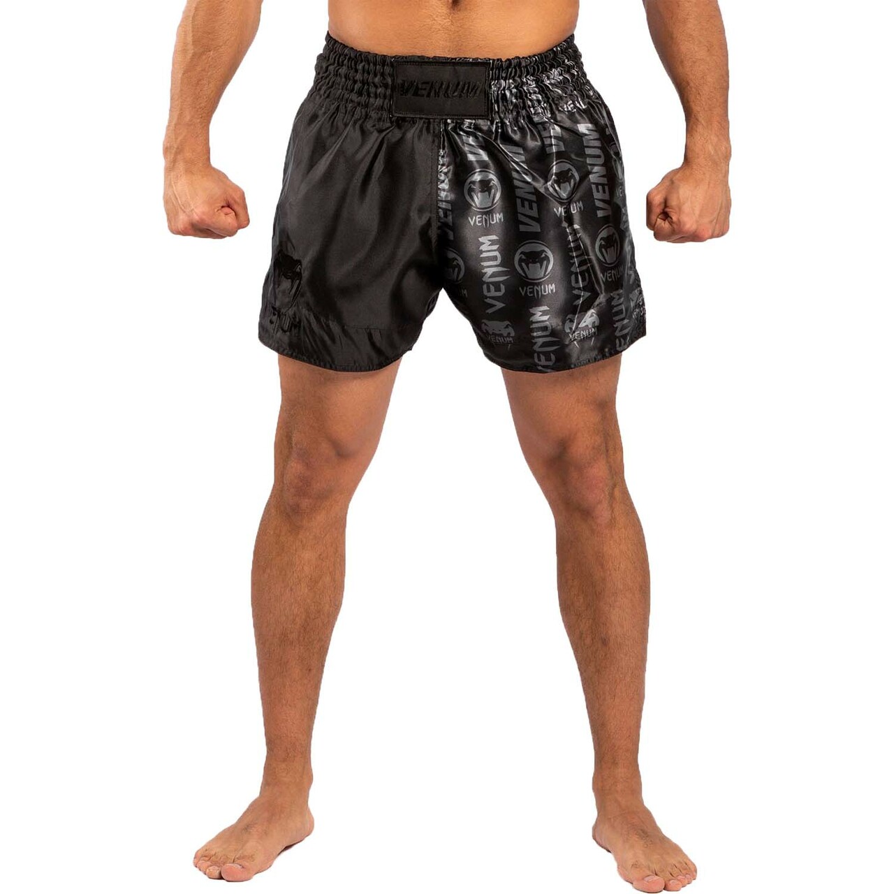 Venum Logos Muay Thai Fight Shorts - Black - Click Image to Close