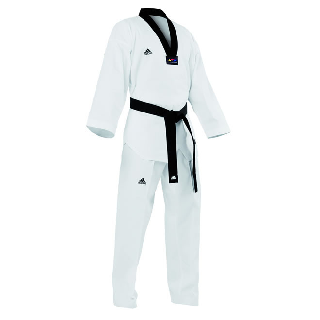 Adidas Taekwondo Ribbed Champion II Black V Neck Uniform - Click Image to Close