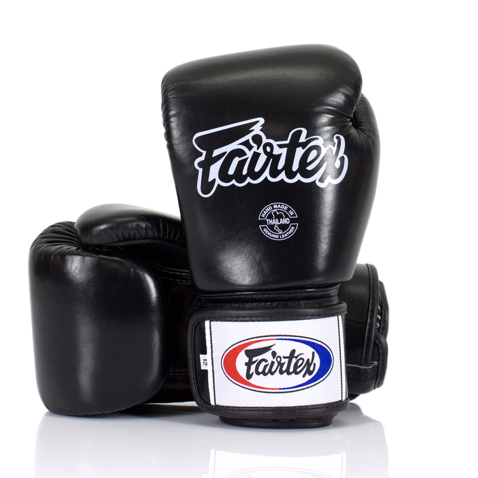 Fairtex BGV1 Black Universal Leather Boxing Gloves - Click Image to Close