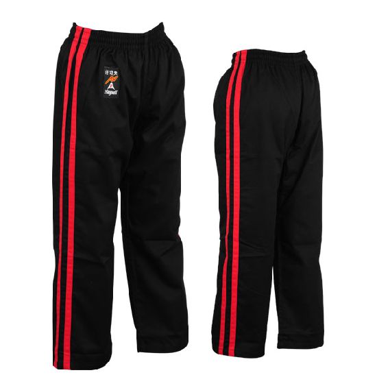 Full Contact Trousers - Black W/ 2 Red Stripes Cotton - Click Image to Close