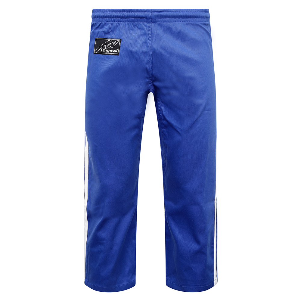 Full Contact Trousers - Blue W/ 2 White Stripes Cotton - Click Image to Close