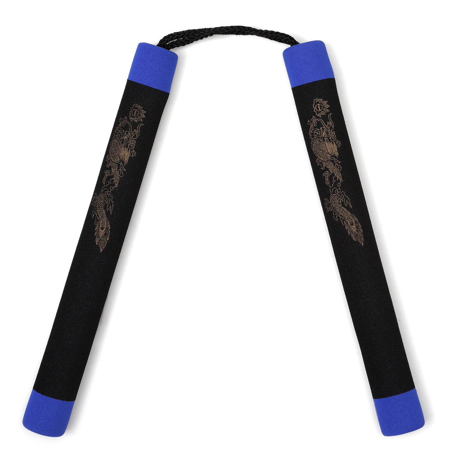 NR-005D: Foam Nunchaku with Cord Black Dragon With Blue Tips - Click Image to Close