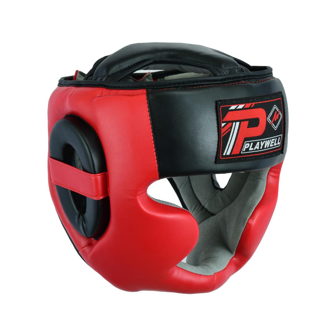 Boxing Full Face Head Guard - Black/Red - Click Image to Close