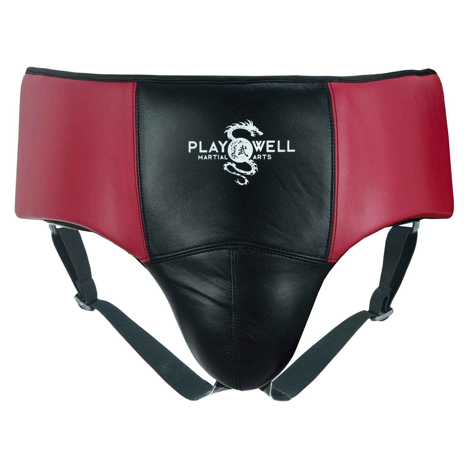 Playwell Boxing Leather Groin Guard - Black/Maroon - Click Image to Close
