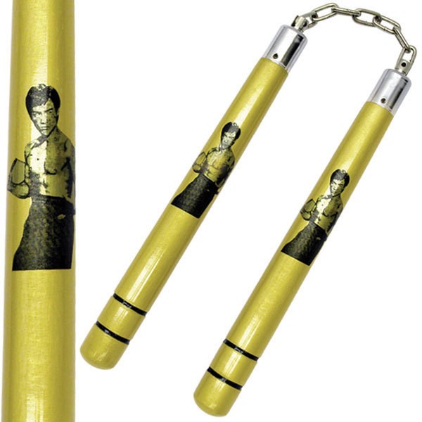 Deluxe Wooden Gold Bruce Lee Nunchucks B.B - Click Image to Close