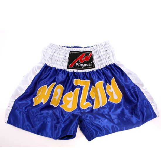 Muay Thai Competition Fight shorts - Blue/White - Click Image to Close