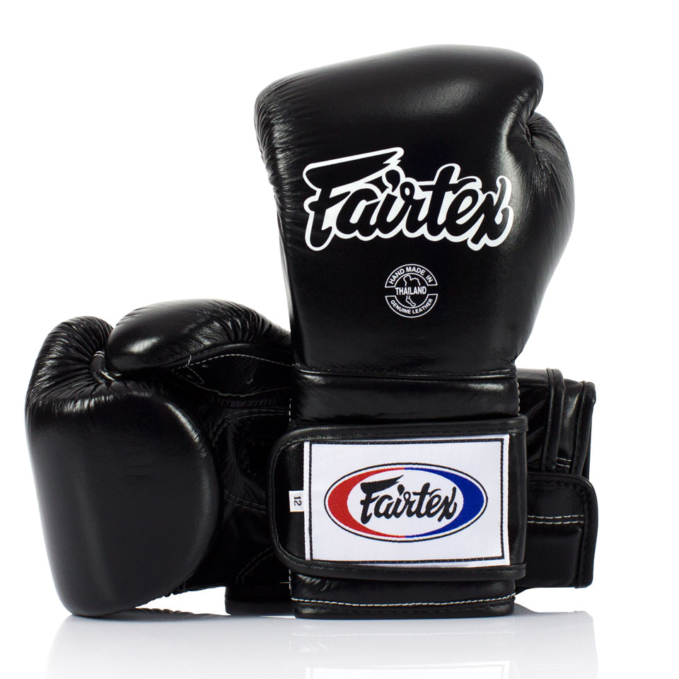 Fairtex BGV9 Leather Mexican Style Boxing Gloves - Black - Click Image to Close