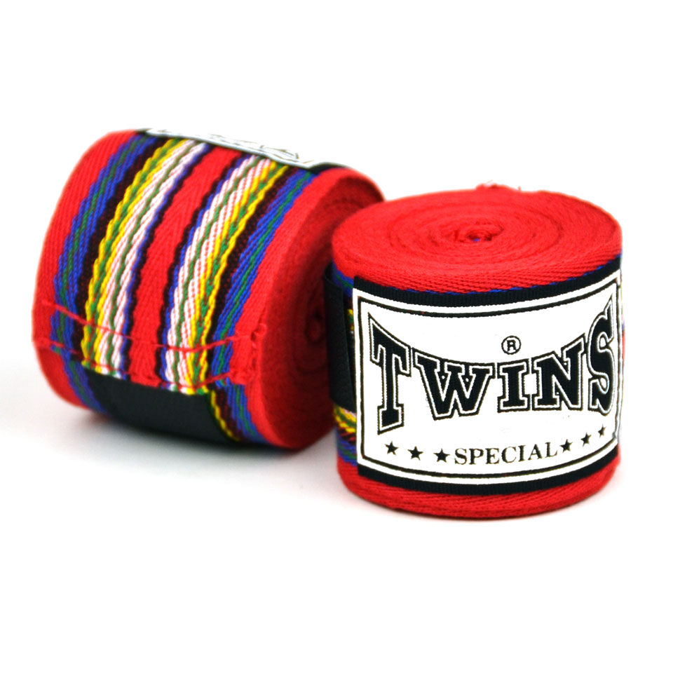 Twins Red Traditional Cotton Hand Wraps - 5M - Click Image to Close