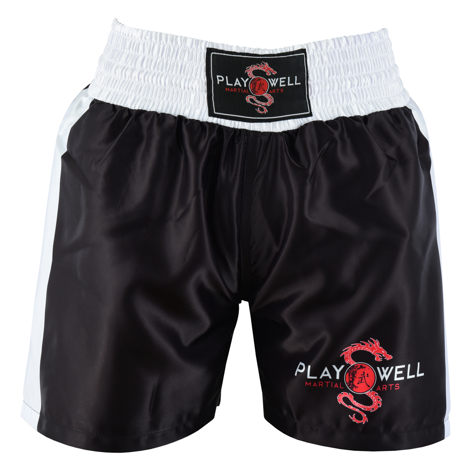 Childrens Competition Boxing Shorts - Black/White - Click Image to Close