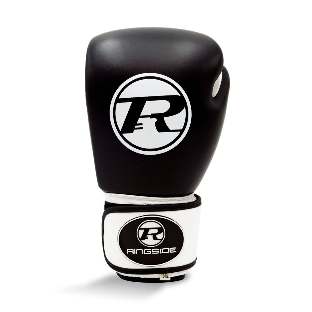 Ringside Boxing Leather Club Gloves Black - 16oz - Click Image to Close