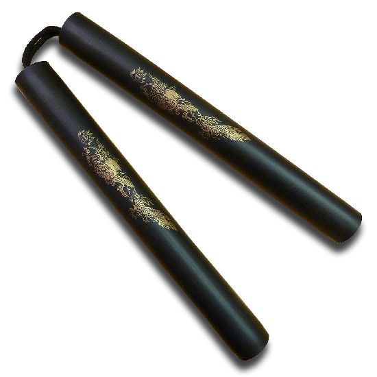 NR-007: Foam Nunchaku with Cord All Black Dragon - Click Image to Close