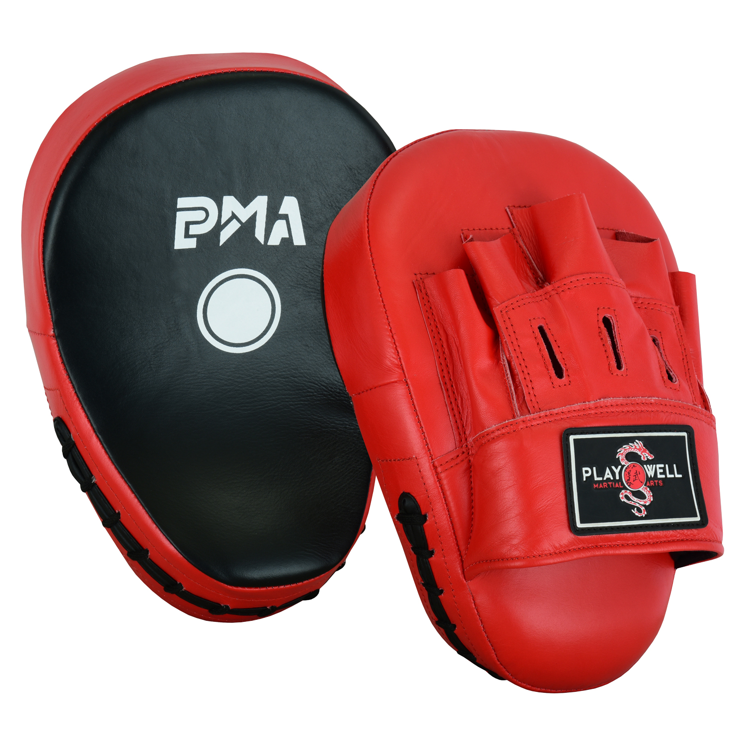 Deluxe PMA Curved Leather Focus Pads - Red/Black - Click Image to Close