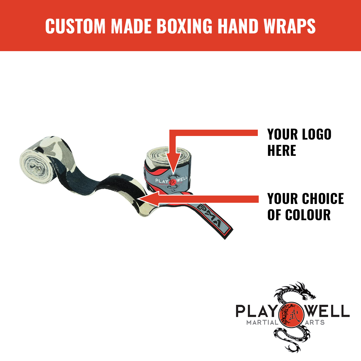 Custom Made Martial Arts Boxing Hand Wraps - Your Logo - Click Image to Close