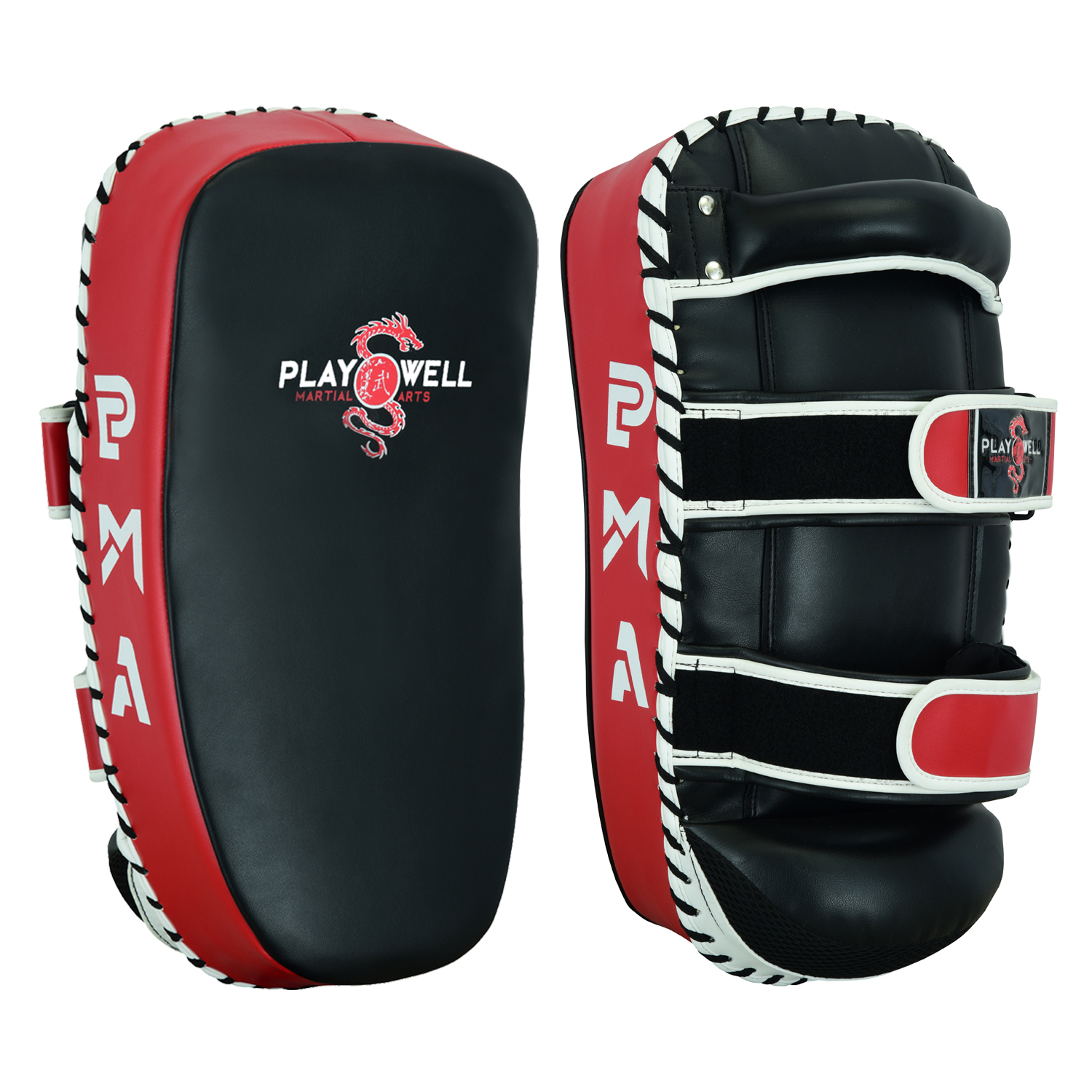 Deluxe Curved Thai Arm Pad W/ Shock Pads Black/Red: SINGLE - Click Image to Close