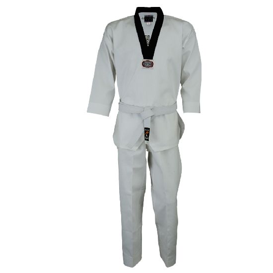 Korean Ultimate Taekwondo Uniform: Black V-neck: Children's - Click Image to Close