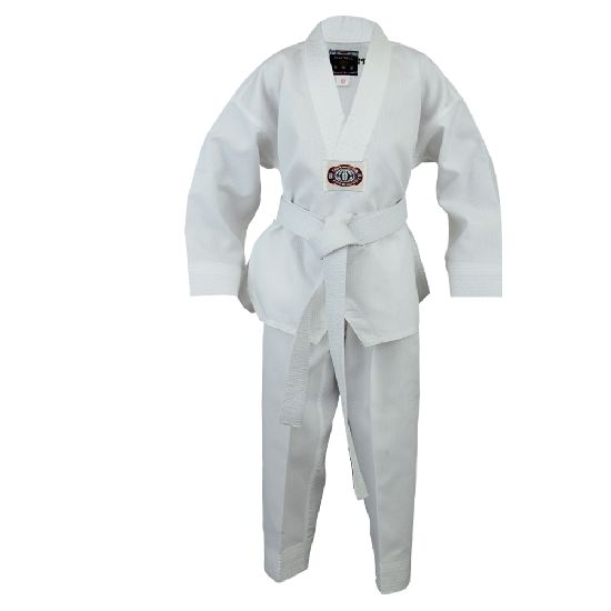 Korean Ultimate Taekwondo Uniform: Plain Back:White V-Neck:Child - Click Image to Close