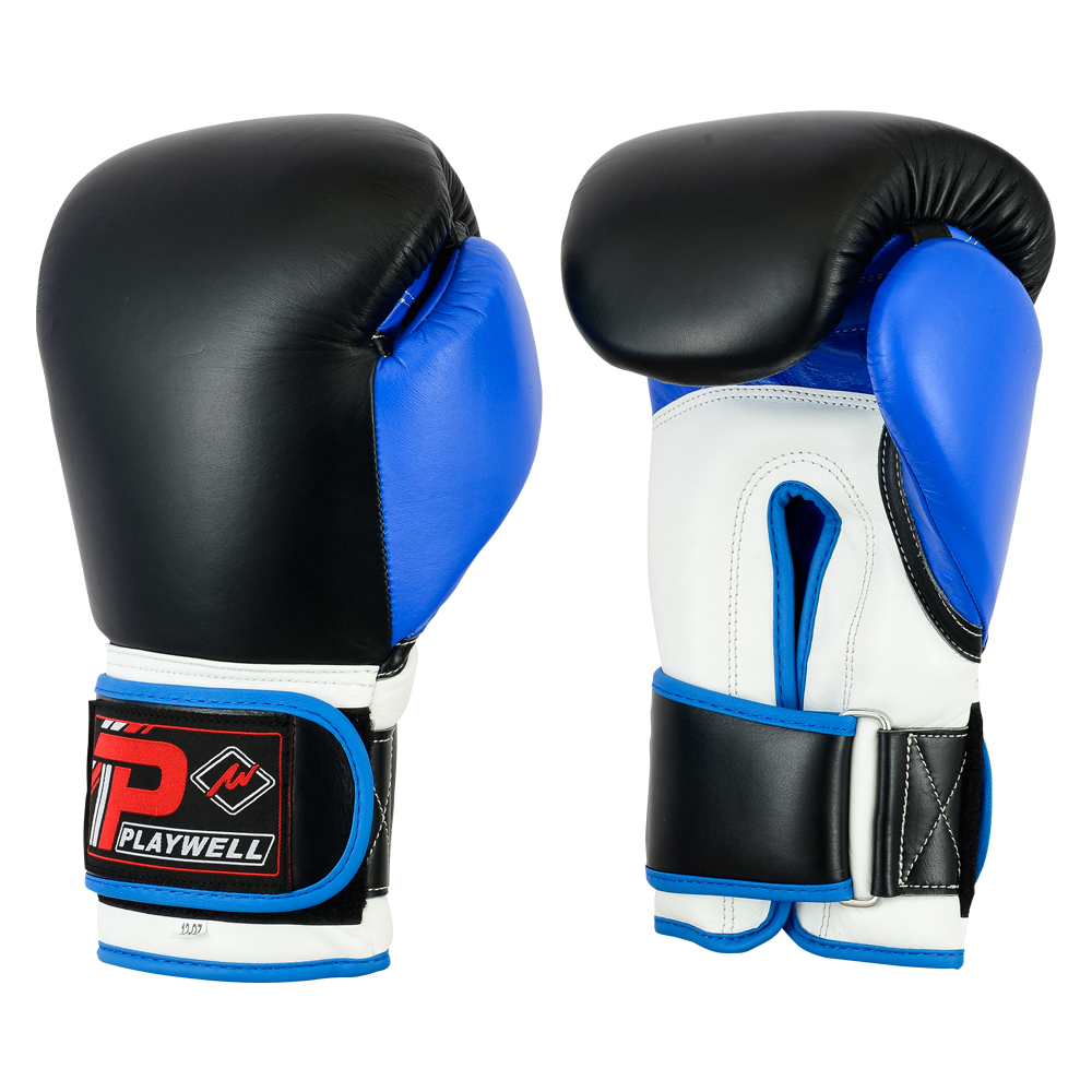 Elite Range: Pro V2P Leather Boxing Glove - Black/Blue - Click Image to Close