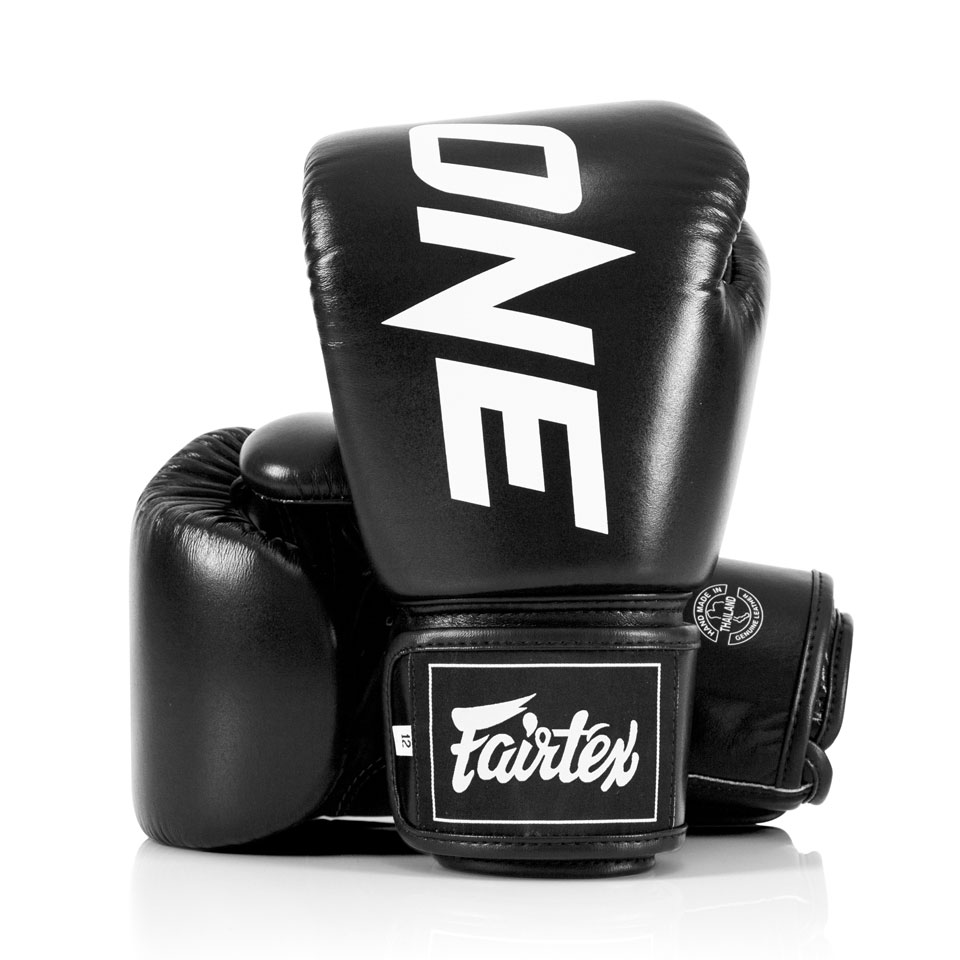 Fairtex x One Championship Leather Black Boxing Gloves - Click Image to Close