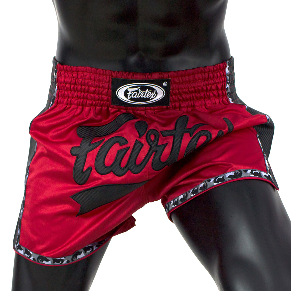 Fairtex Slim Cut Muay Thai Fight Shorts - Red - Click Image to Close