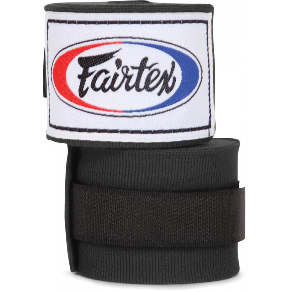 Fairtex Black Traditional Elastic Stretch Hand Wraps - 4.5M - Click Image to Close