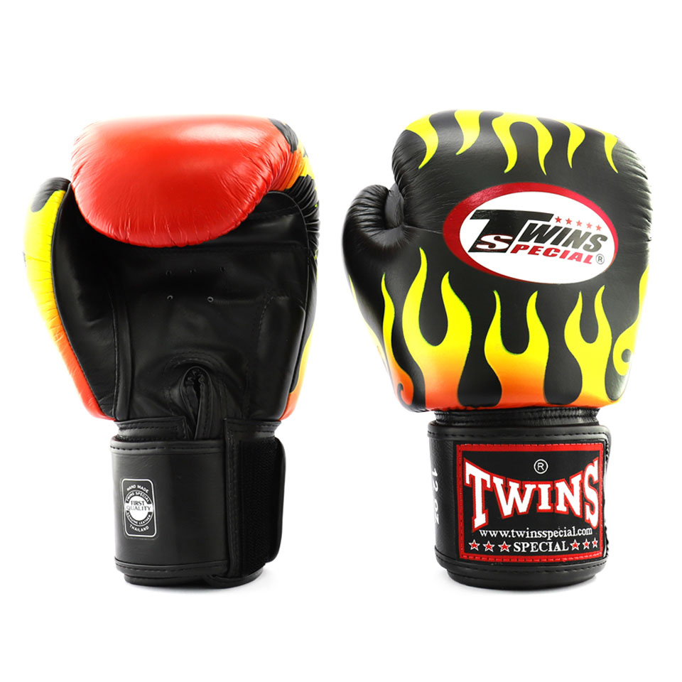 Twins Fire Flame Leather Boxing Gloves - Click Image to Close