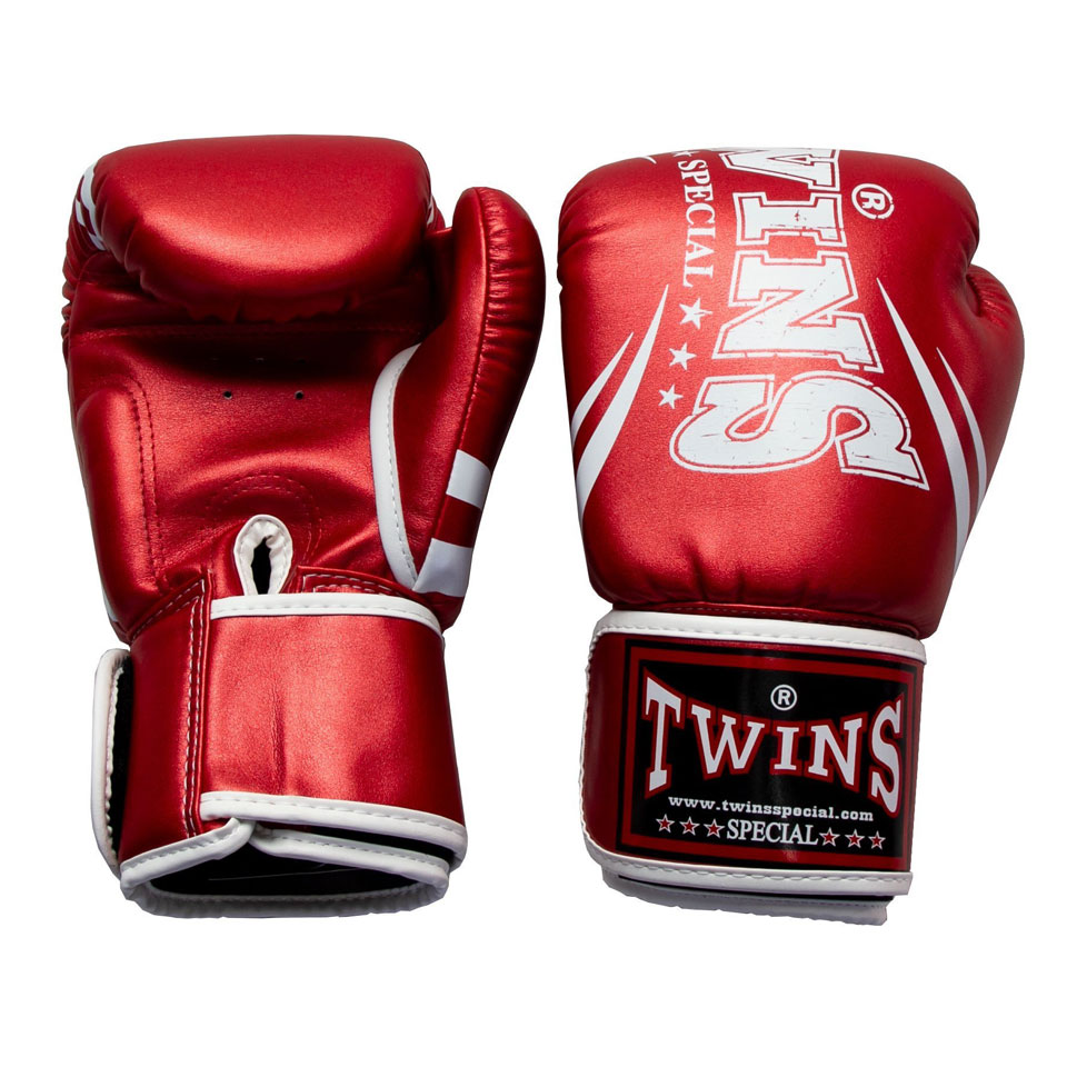 Twins Metallic Red Synthetic Boxing Gloves - Click Image to Close