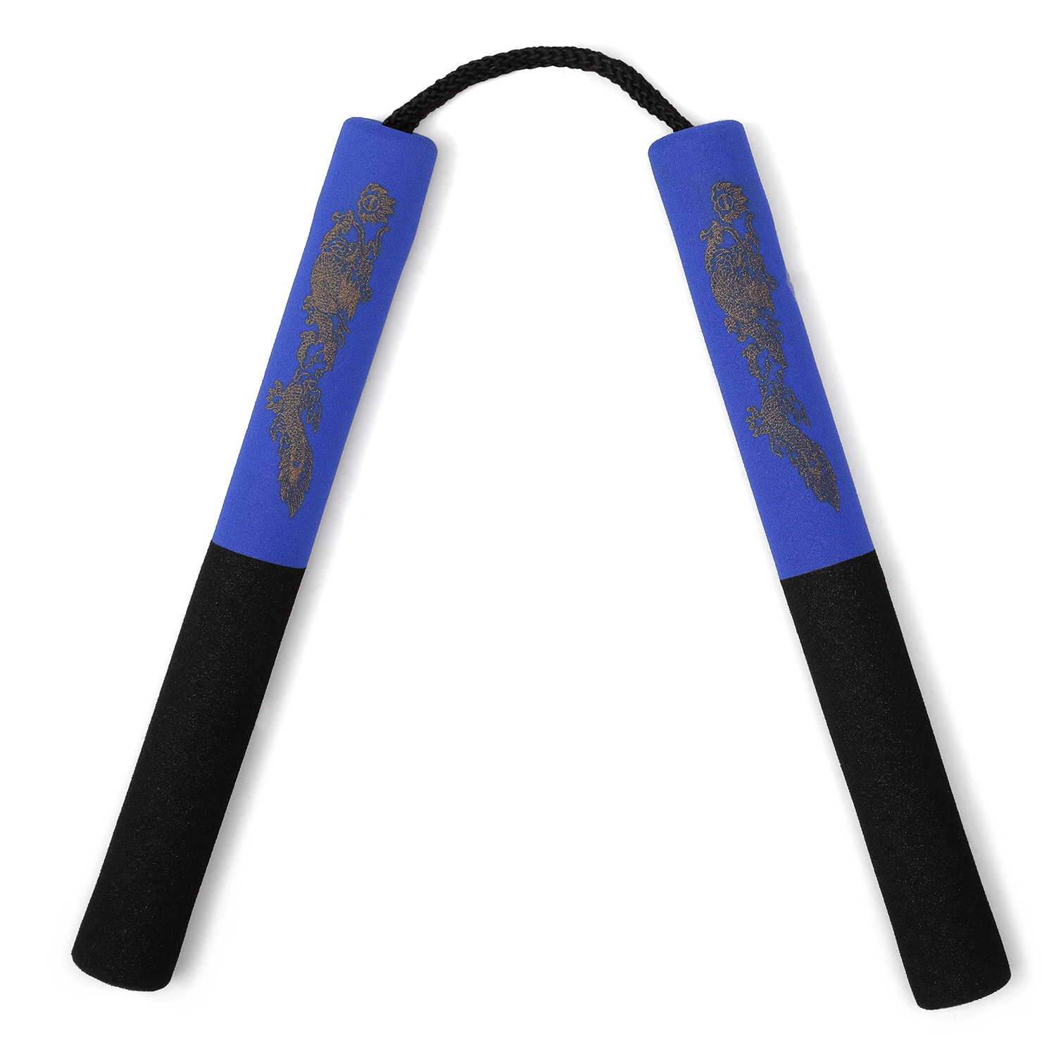 NR-005: Foam Nunchaku with Cord Blue / Black Dragon - Click Image to Close