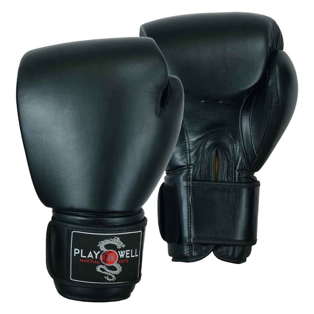 Elite Leather Heavy Sparring Black Boxing Gloves ( 18oz or 20oz) - Click Image to Close
