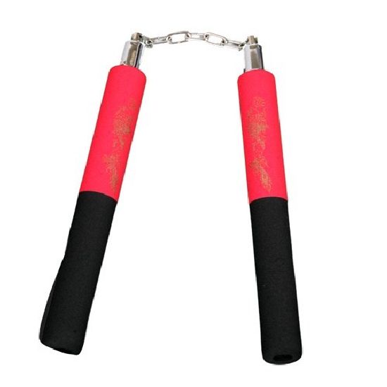 NR-030: Foam Nunchaku with Metal B.B. Red / Black Dragon - Click Image to Close