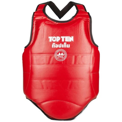 Top Ten Muay Thai IFMA Approved Chest Guard - Red - Click Image to Close