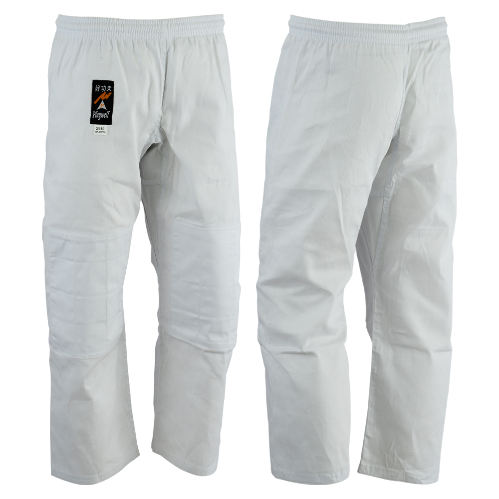 Playwell Judo Trousers White 10oz - Double Padded Knees - Click Image to Close