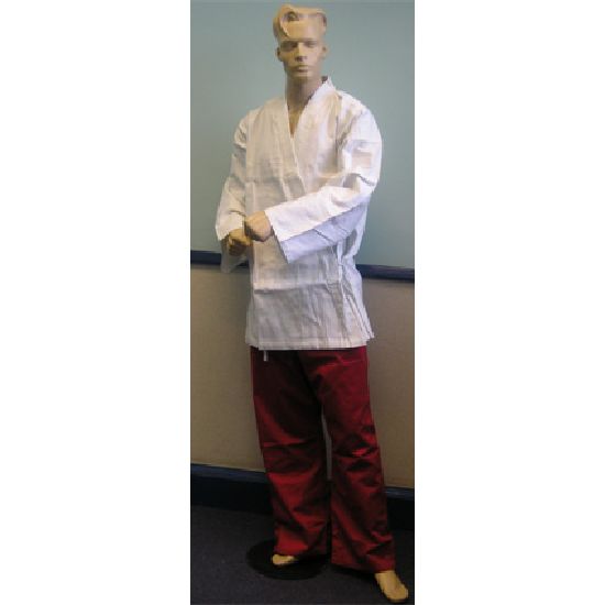 Karate Uniform: White Jacket Red Trousers: Children's - Click Image to Close
