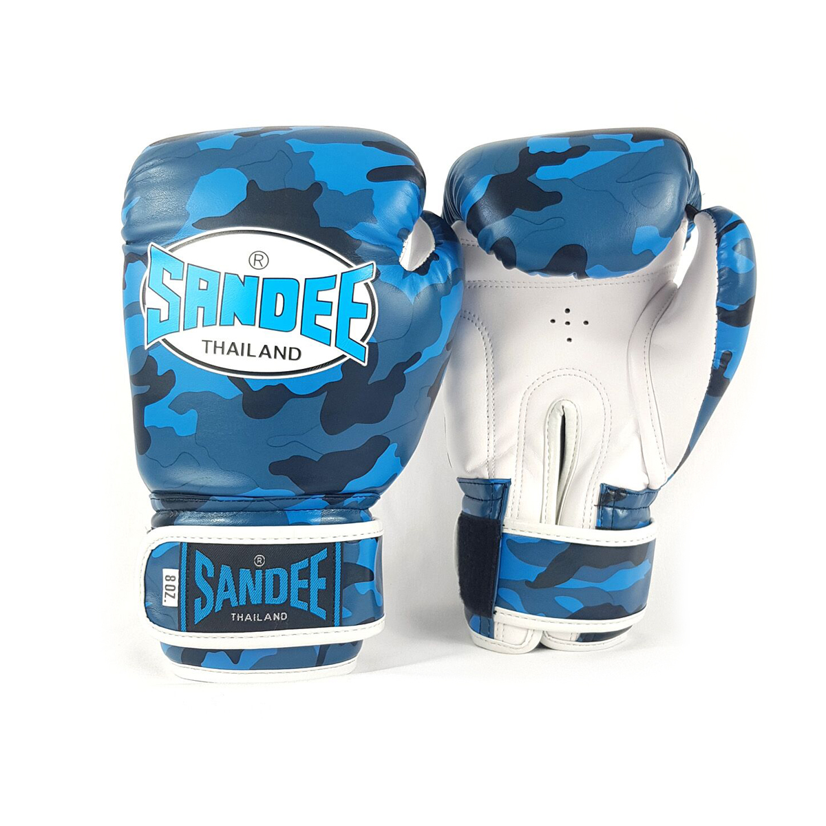 Sandee Authentic Kids Camo Boxing Gloves - Blue - Click Image to Close