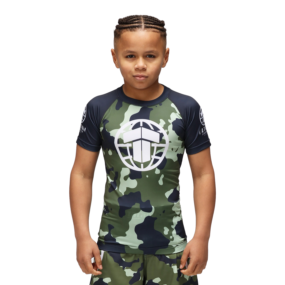 Tatami Kids MTP Green Camo Short Sleeve Rash Guard - Click Image to Close