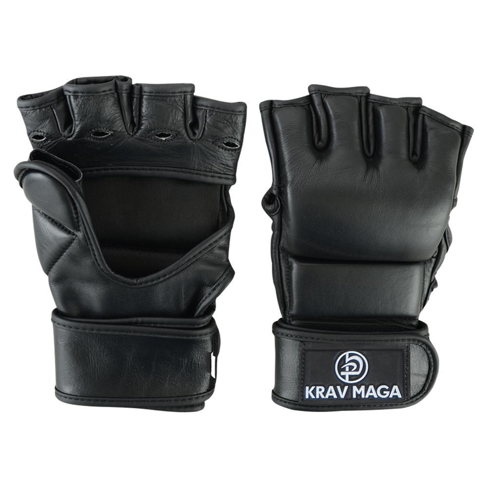 Krav Maga Leather Black Grappling & Striking Gloves - NEW - Click Image to Close