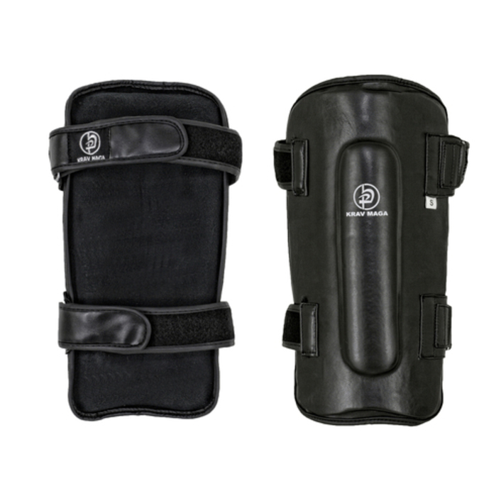 Krav Maga Deluxe Black Leather Shin Guards - Click Image to Close