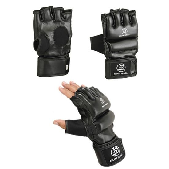 Krav Maga Leather Black Grappling & Striking Gloves - Click Image to Close